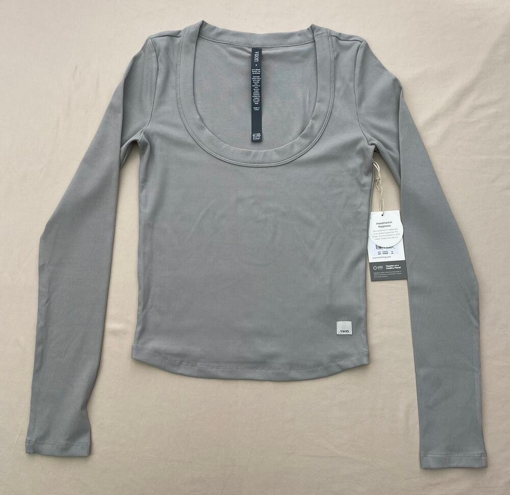 Vuori Pose Scoop Tee Womens S Talc Ribbed Long Sleeve Fitted Top Pilates